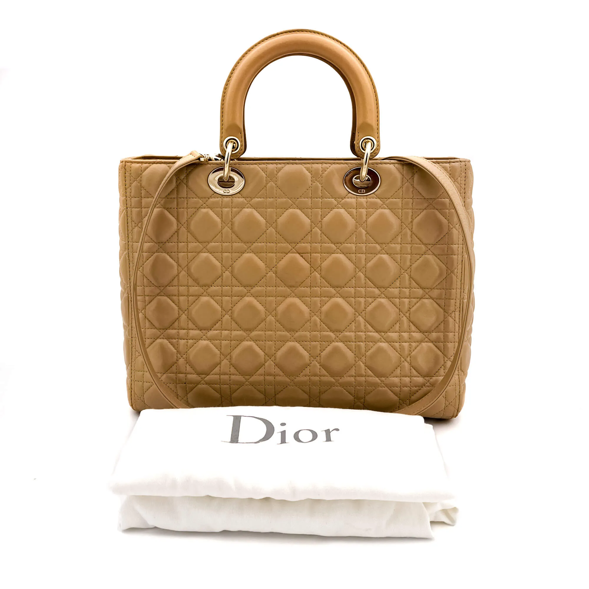 Lady Dior Large Cannage Leather Zip Beige Bag