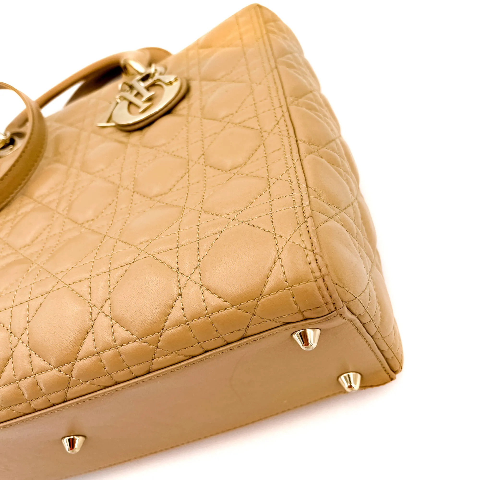 Lady Dior Large Cannage Leather Zip Beige Bag