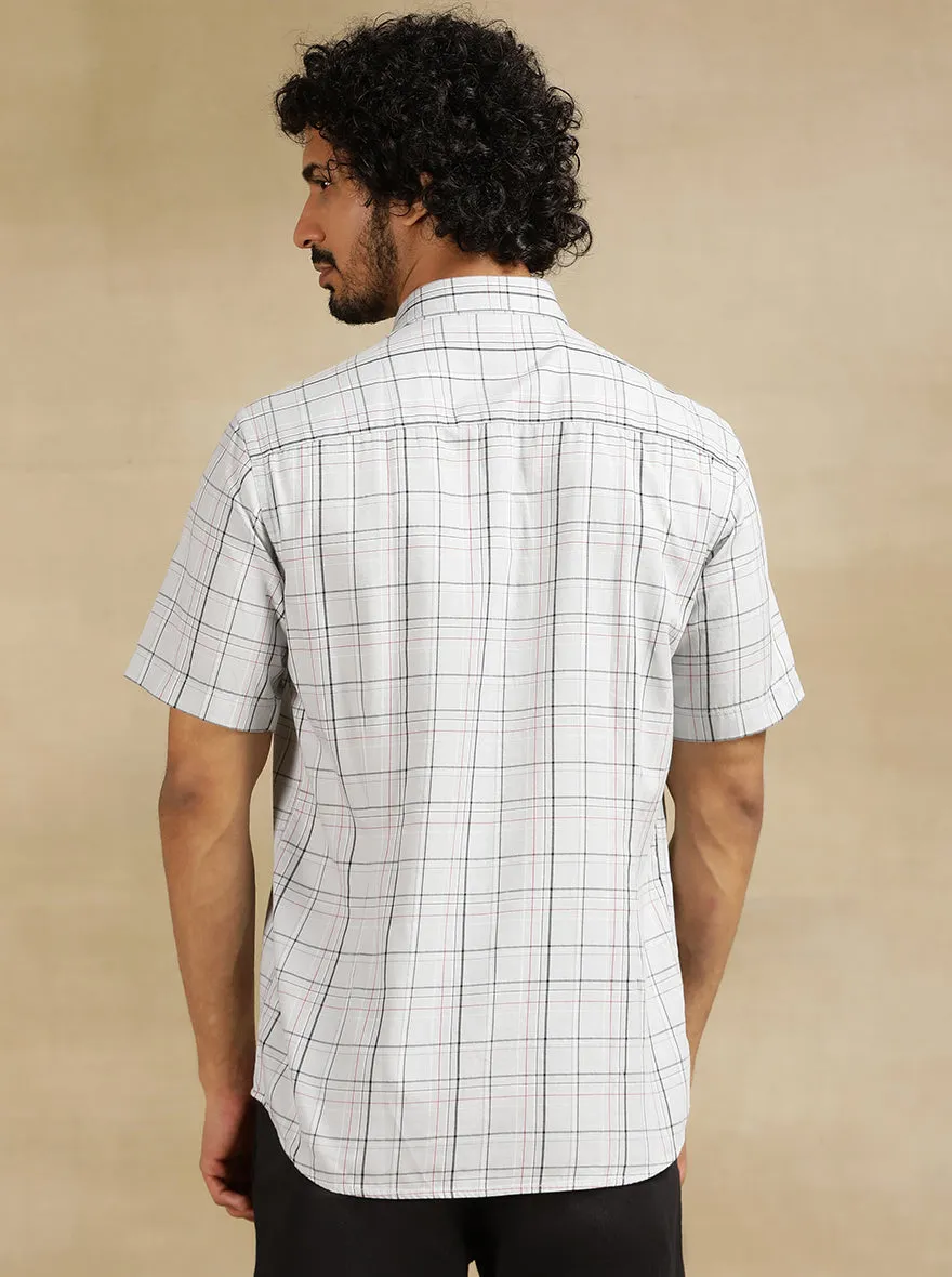 Light Grey Checked Tailored Fit Semi Casual Shirt | JadeBlue