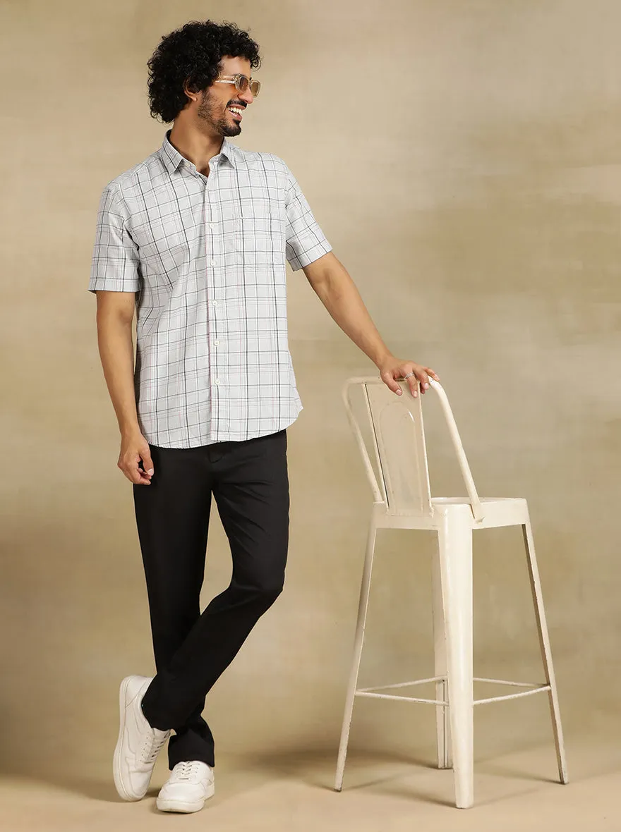 Light Grey Checked Tailored Fit Semi Casual Shirt | JadeBlue