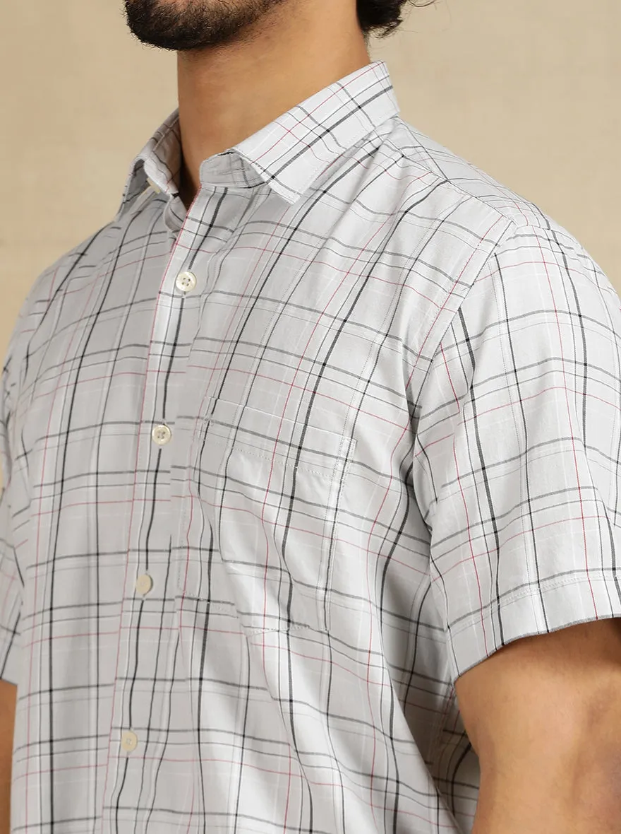 Light Grey Checked Tailored Fit Semi Casual Shirt | JadeBlue