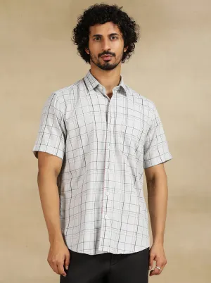 Light Grey Checked Tailored Fit Semi Casual Shirt | JadeBlue