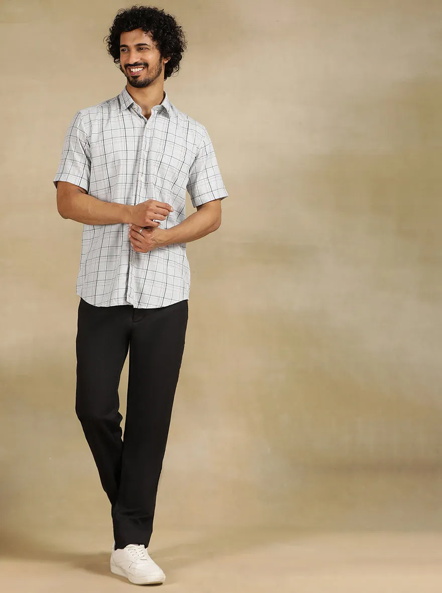 Light Grey Checked Tailored Fit Semi Casual Shirt | JadeBlue