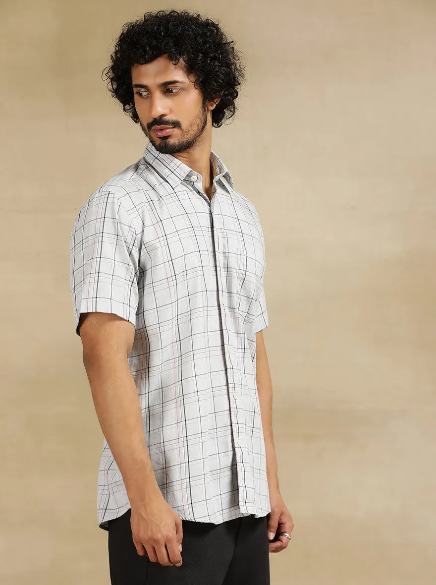 Light Grey Checked Tailored Fit Semi Casual Shirt | JadeBlue