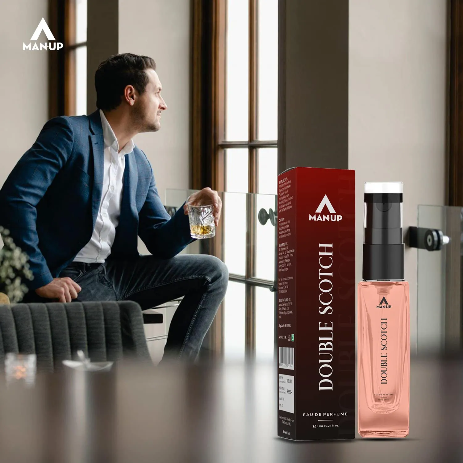 Man-Up Double Scotch Perfume For Men | Eau De Perfume | Premium Long Lasting Fresh, Refreshing & Energising Fragrance Perfume | Celebrating Every Special Occasion - 8ml (Pack of 100)