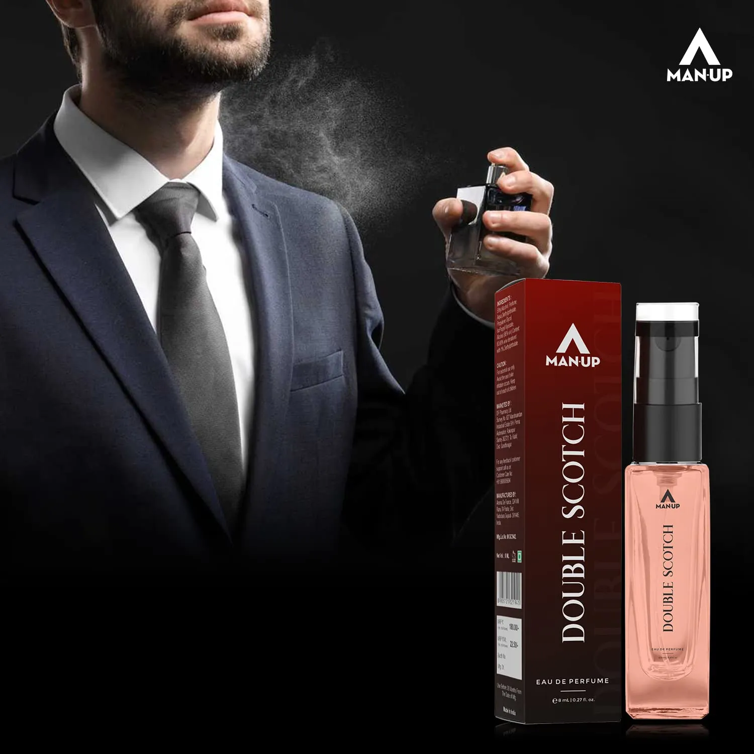 Man-Up Double Scotch Perfume For Men | Eau De Perfume | Premium Long Lasting Fresh, Refreshing & Energising Fragrance Perfume | Celebrating Every Special Occasion - 8ml (Pack of 100)