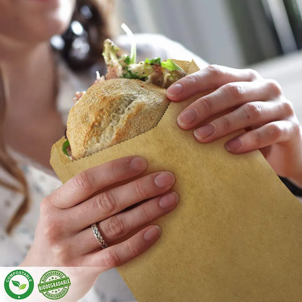 MCN320312 Kraft Gusseted Greaseproof Paper Sandwich Bags | 6x2x9”