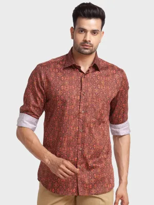 Men Brown Tailored Fit Print Cotton Full Sleeve Shirts