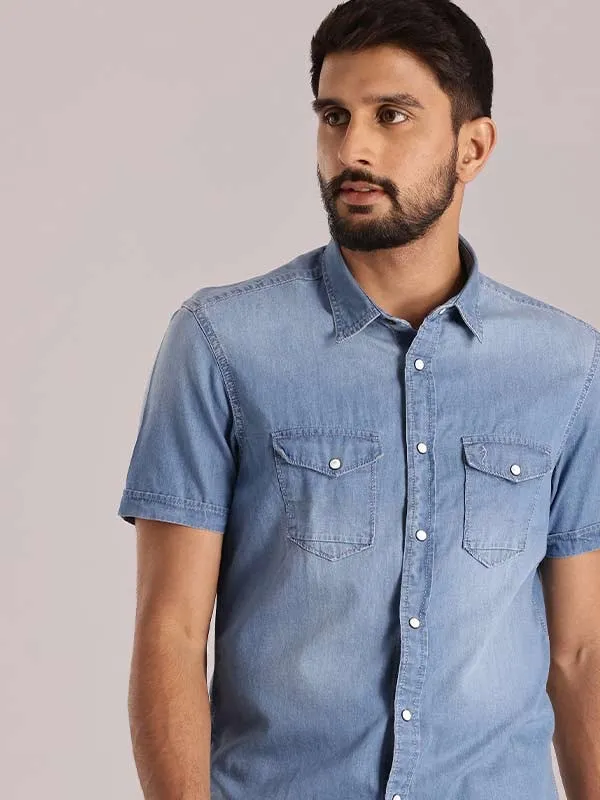 Men Solid Half Sleeve Cotton Shirt