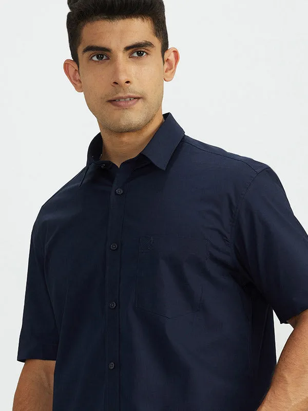 Men Solid Half Sleeve Cotton Stretch Shirt