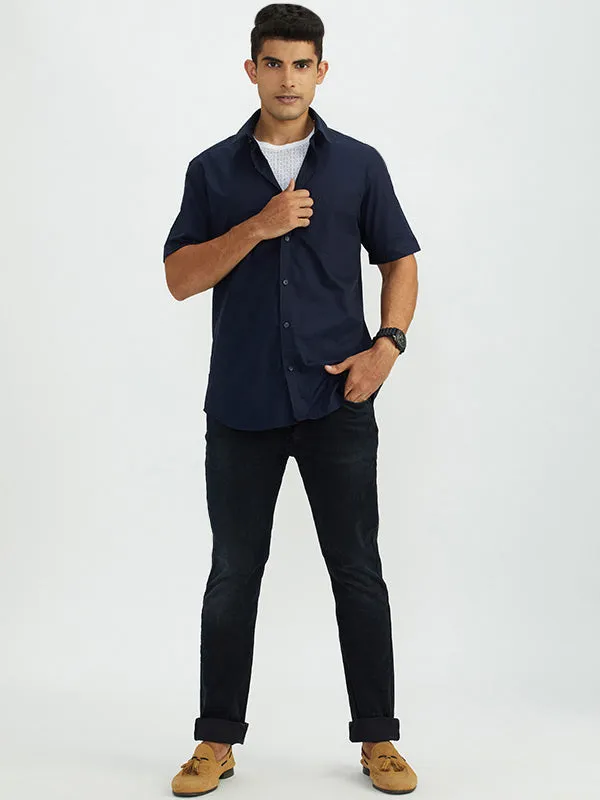 Men Solid Half Sleeve Cotton Stretch Shirt