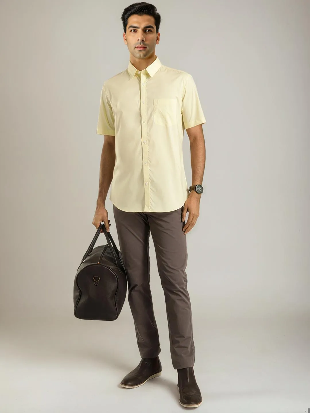 Men Solid Half Sleeve Cotton Stretch Shirt