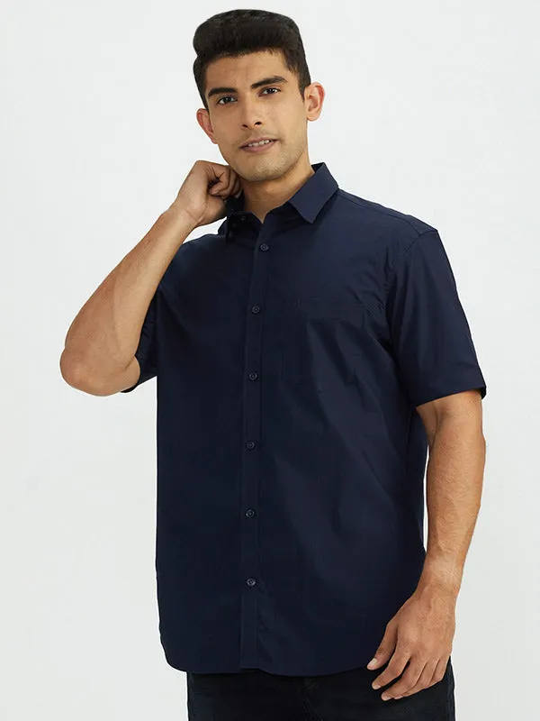 Men Solid Half Sleeve Cotton Stretch Shirt