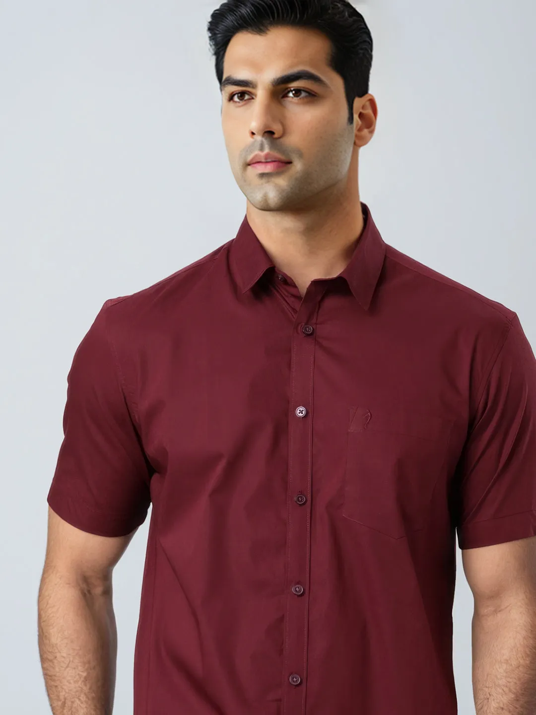 Men Solid Half Sleeve Cotton Stretch Shirt