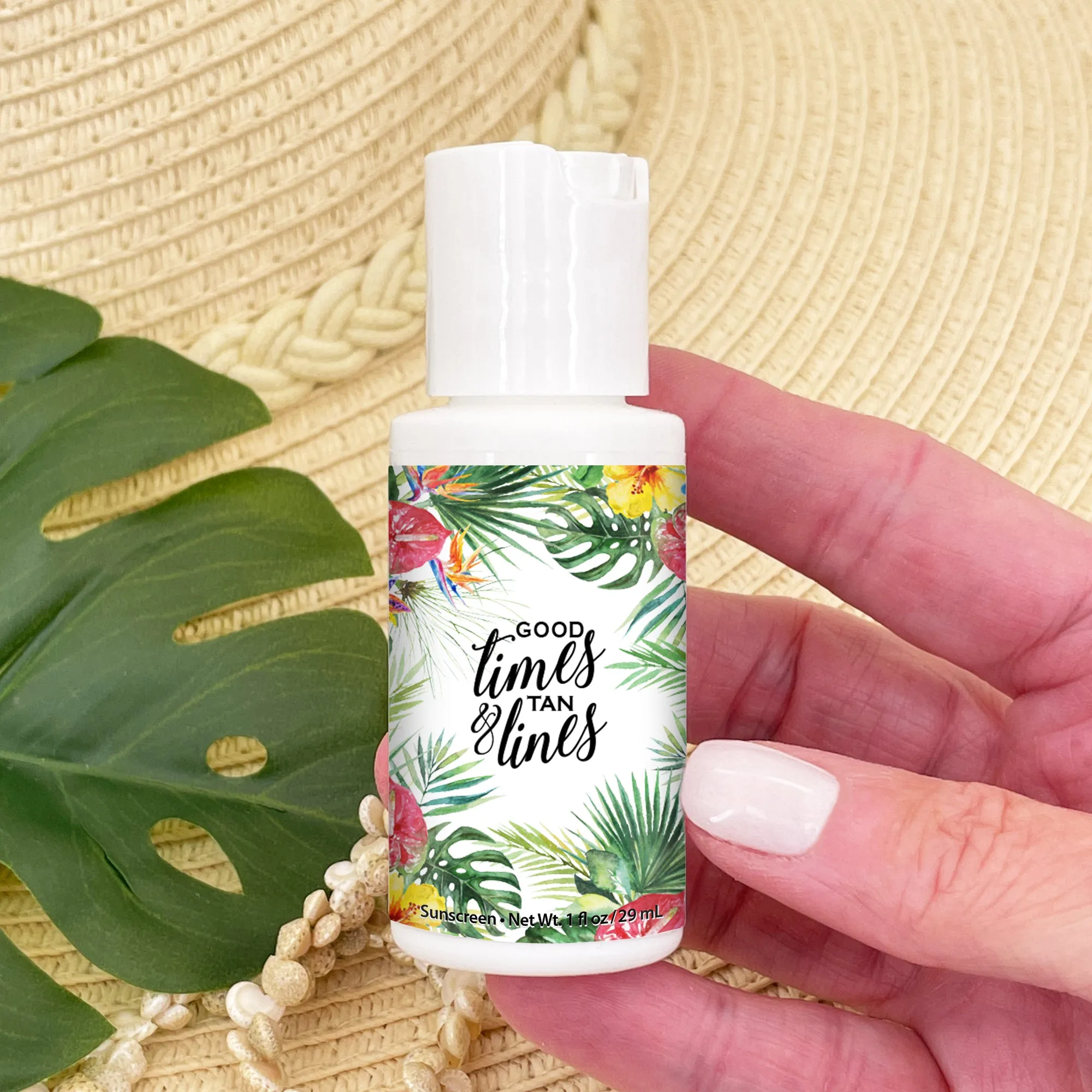 Mini Sunscreen Favor, Beach Party Favor, Bachelorette Party, Tropical Floral Sunscreen Favor, Bridal Showers, Girls' Weekend