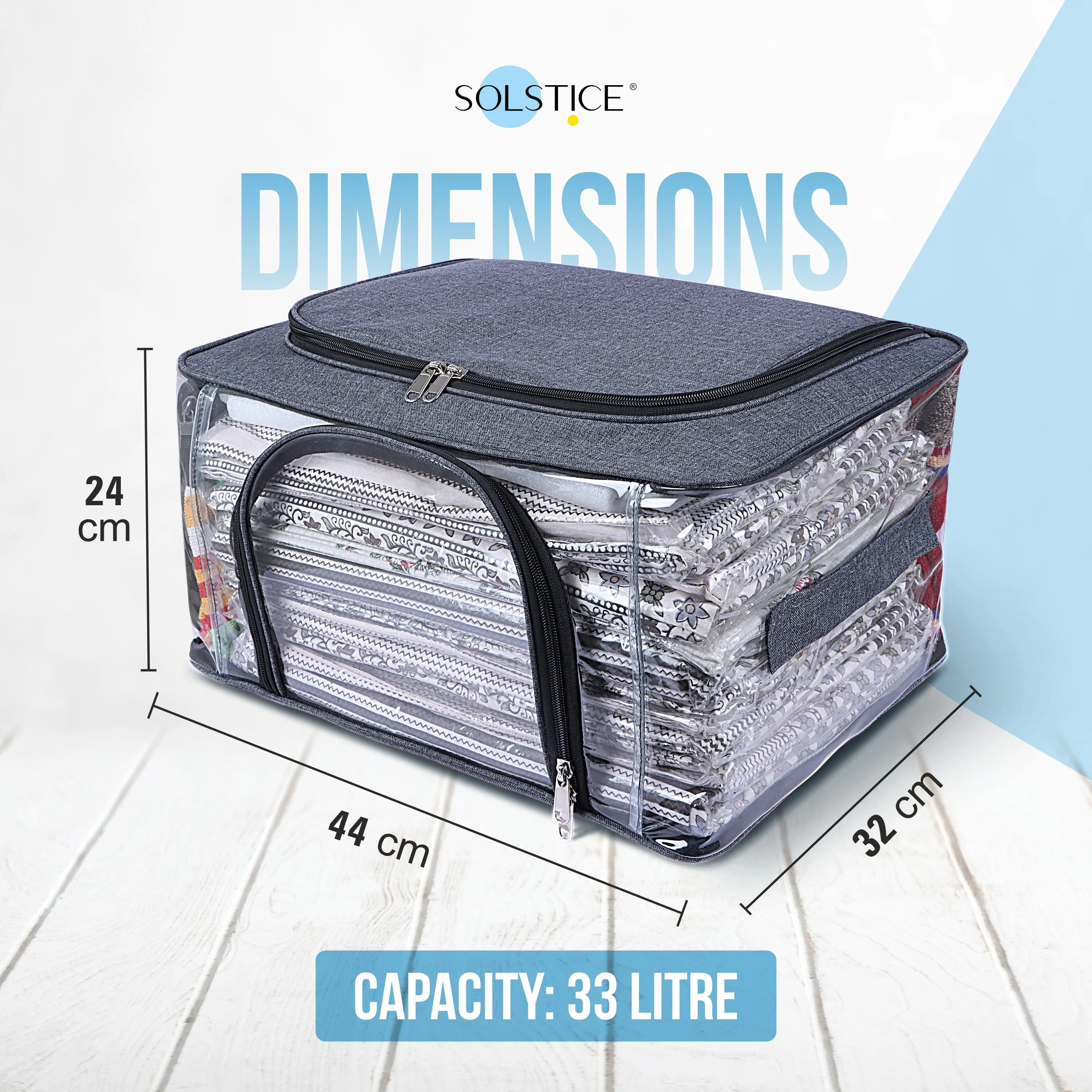 Pack of 4 Storage Box for Clothes of Plastic (44 x 32 x 24 cm)