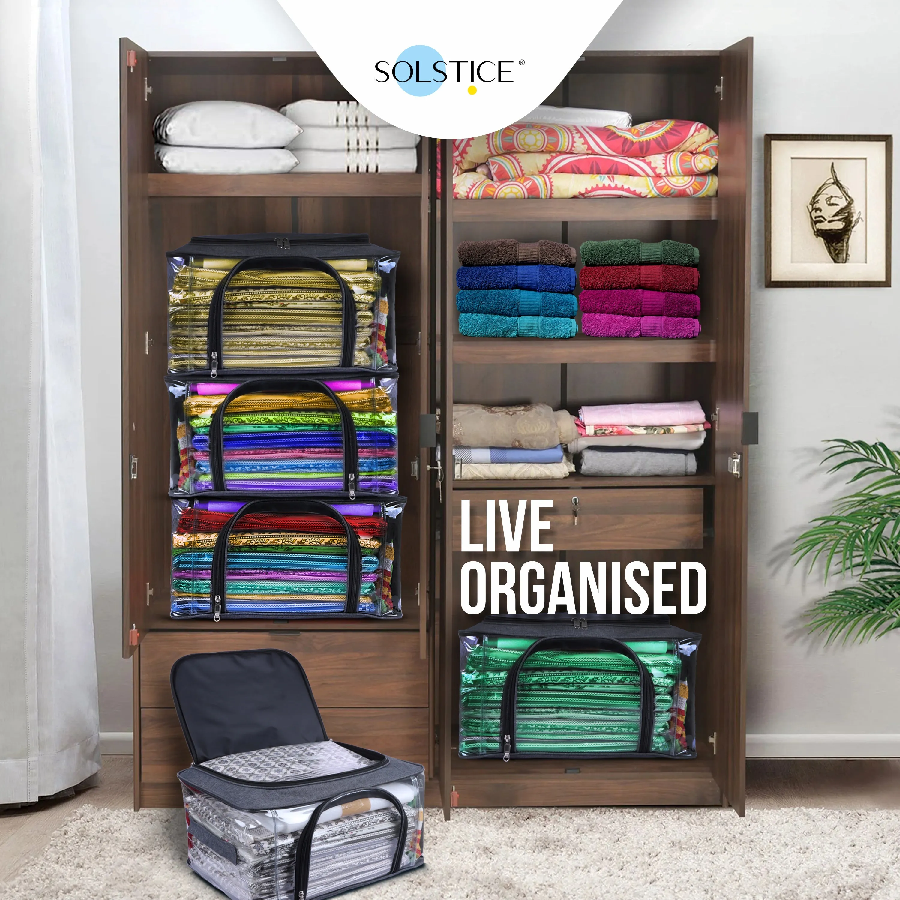 Pack of 4 Storage Box for Clothes of Plastic (44 x 32 x 24 cm)