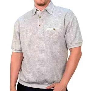 Palmland Solid French Terry Short Sleeve Banded Bottom Polo Shirt 6090-720 Big and Tall - Grey HT