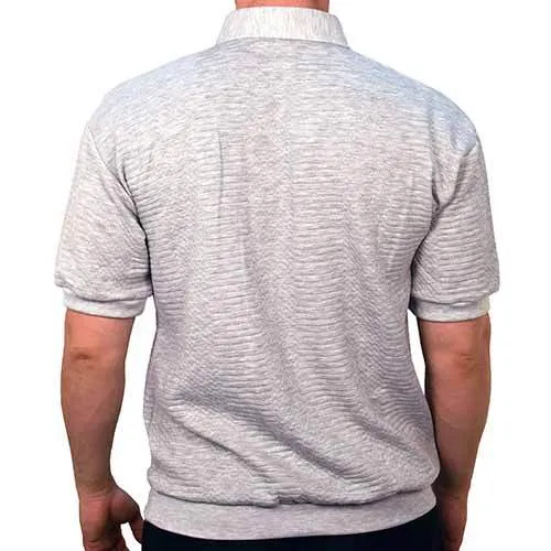 Palmland Solid French Terry Short Sleeve Banded Bottom Polo Shirt 6090-720 Big and Tall - Grey HT