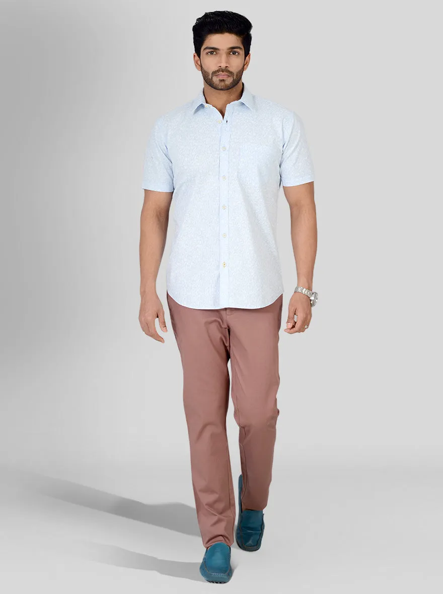 Pastel Blue Printed Tailored Fit Casual Shirt | JadeBlue
