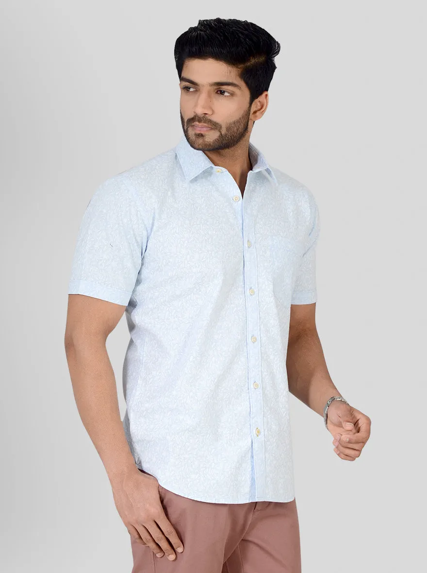 Pastel Blue Printed Tailored Fit Casual Shirt | JadeBlue