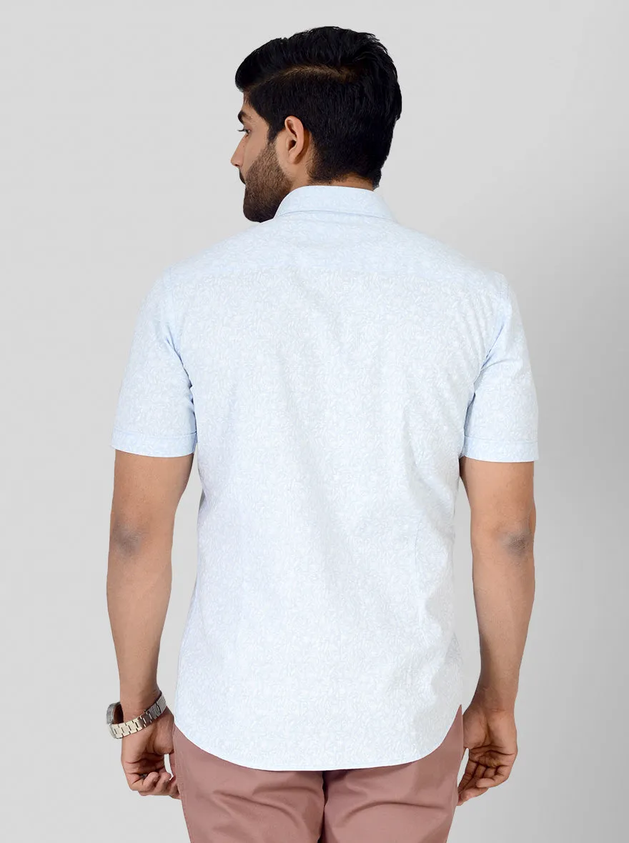 Pastel Blue Printed Tailored Fit Casual Shirt | JadeBlue