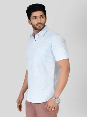 Pastel Blue Printed Tailored Fit Casual Shirt | JadeBlue