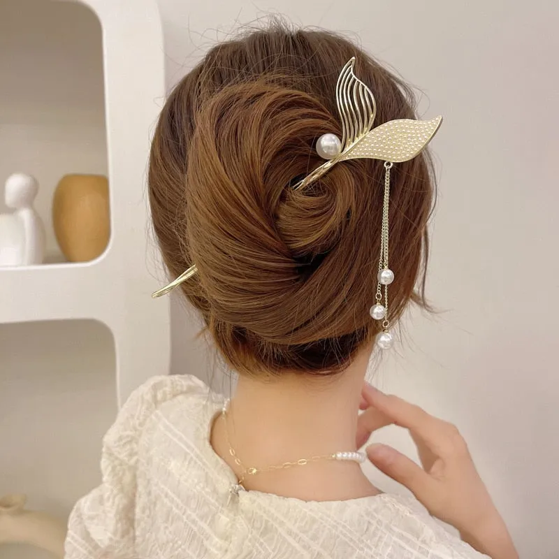 Pearl Rhinestone Mermaid Hairpin