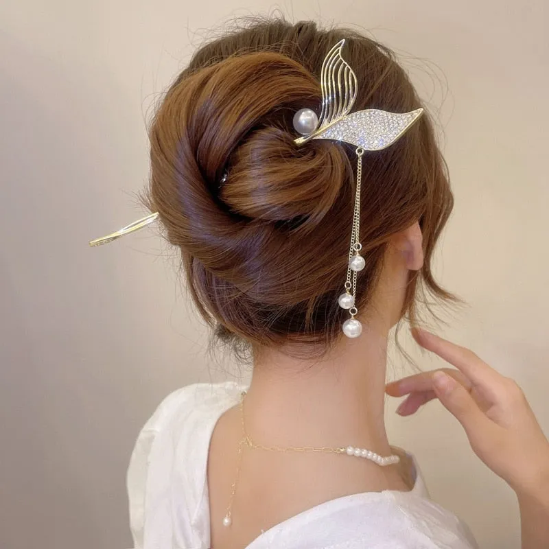 Pearl Rhinestone Mermaid Hairpin