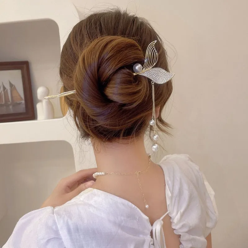 Pearl Rhinestone Mermaid Hairpin