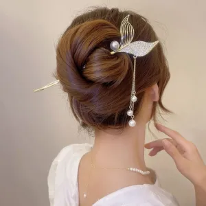 Pearl Rhinestone Mermaid Hairpin