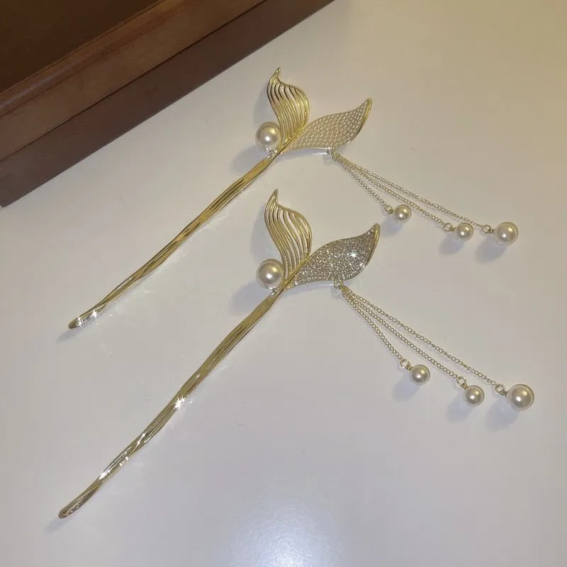 Pearl Rhinestone Mermaid Hairpin