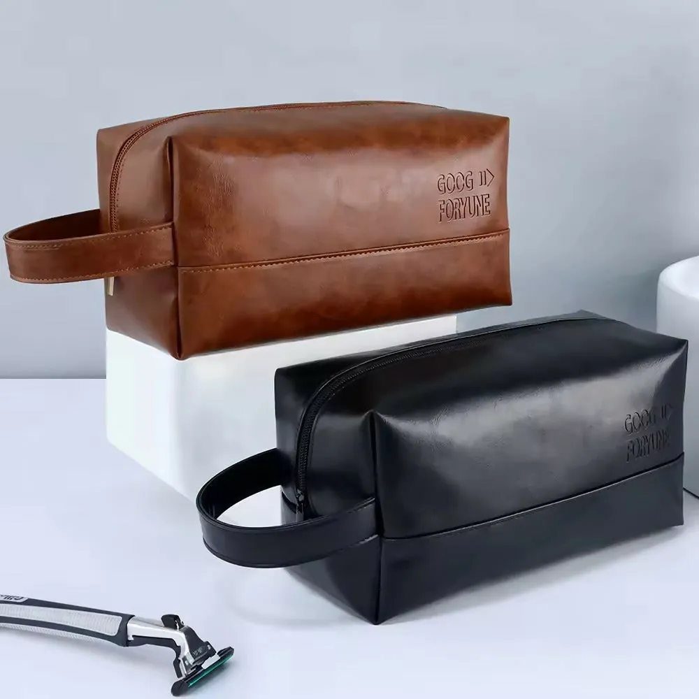Portable PU Makeup Powder Waterproof Multifunctional Bag-Brown