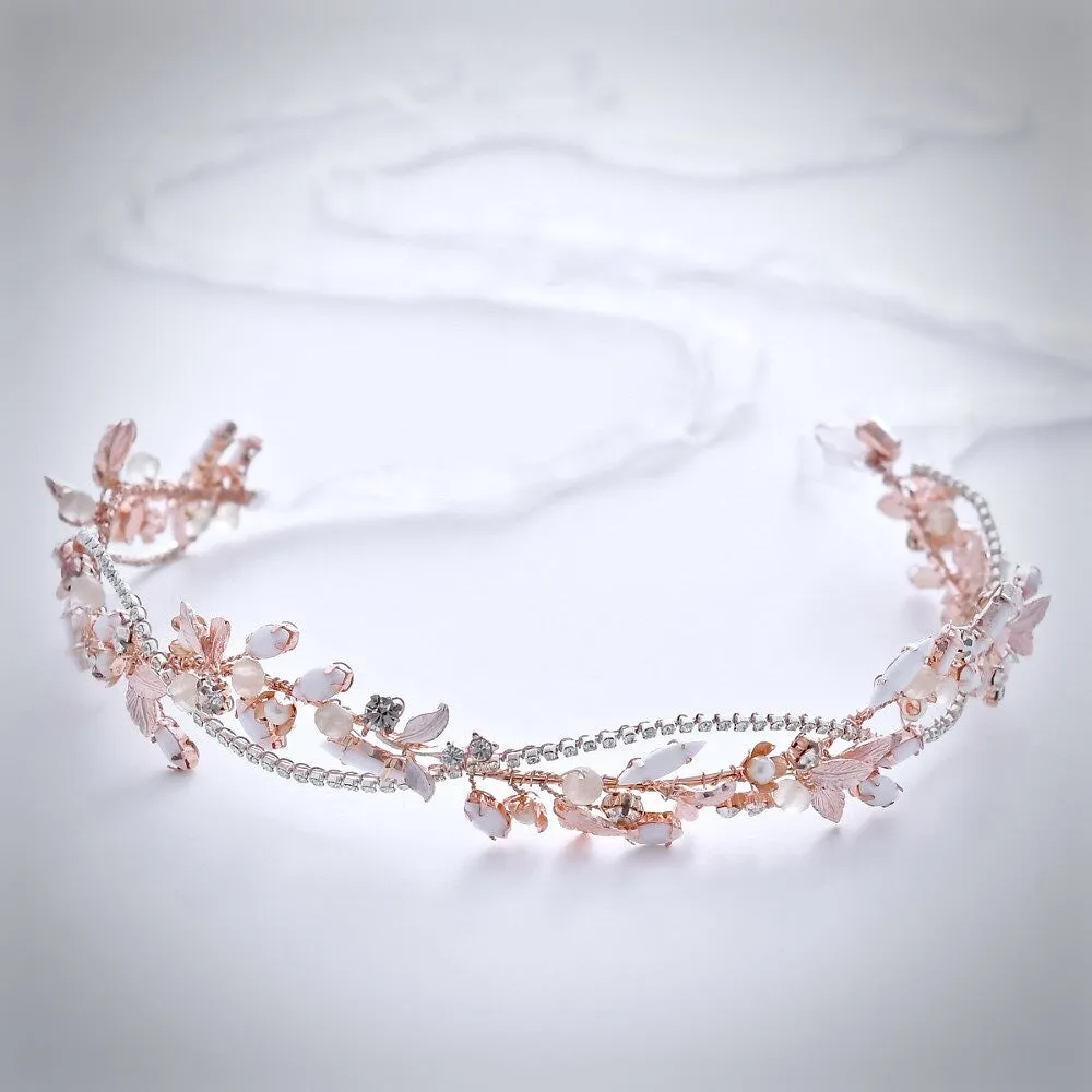 "Erin" - Rose Gold Pearl and Crystal Bridal Headband