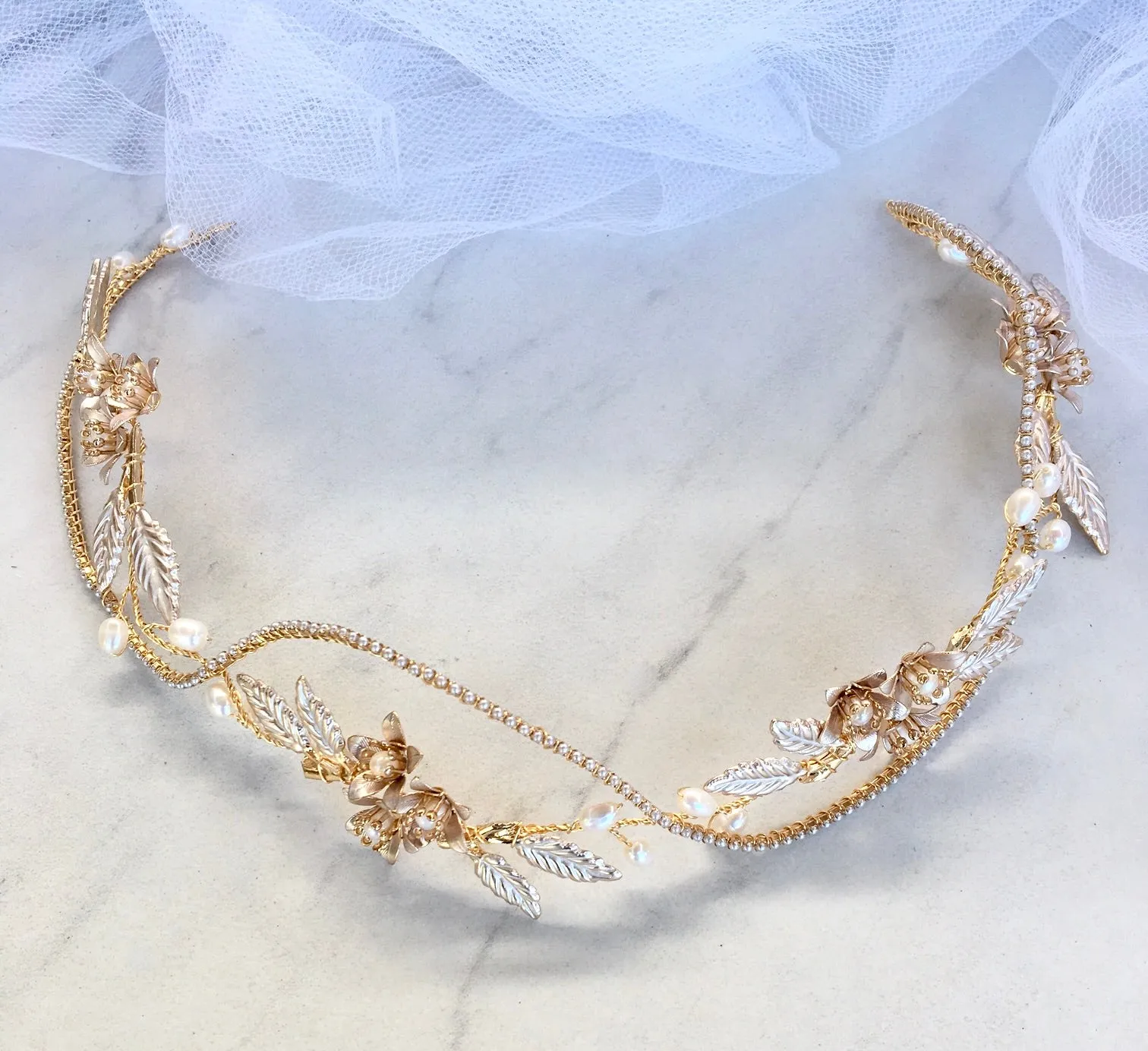 "Johanna" - Gold Pearl Bridal Headband