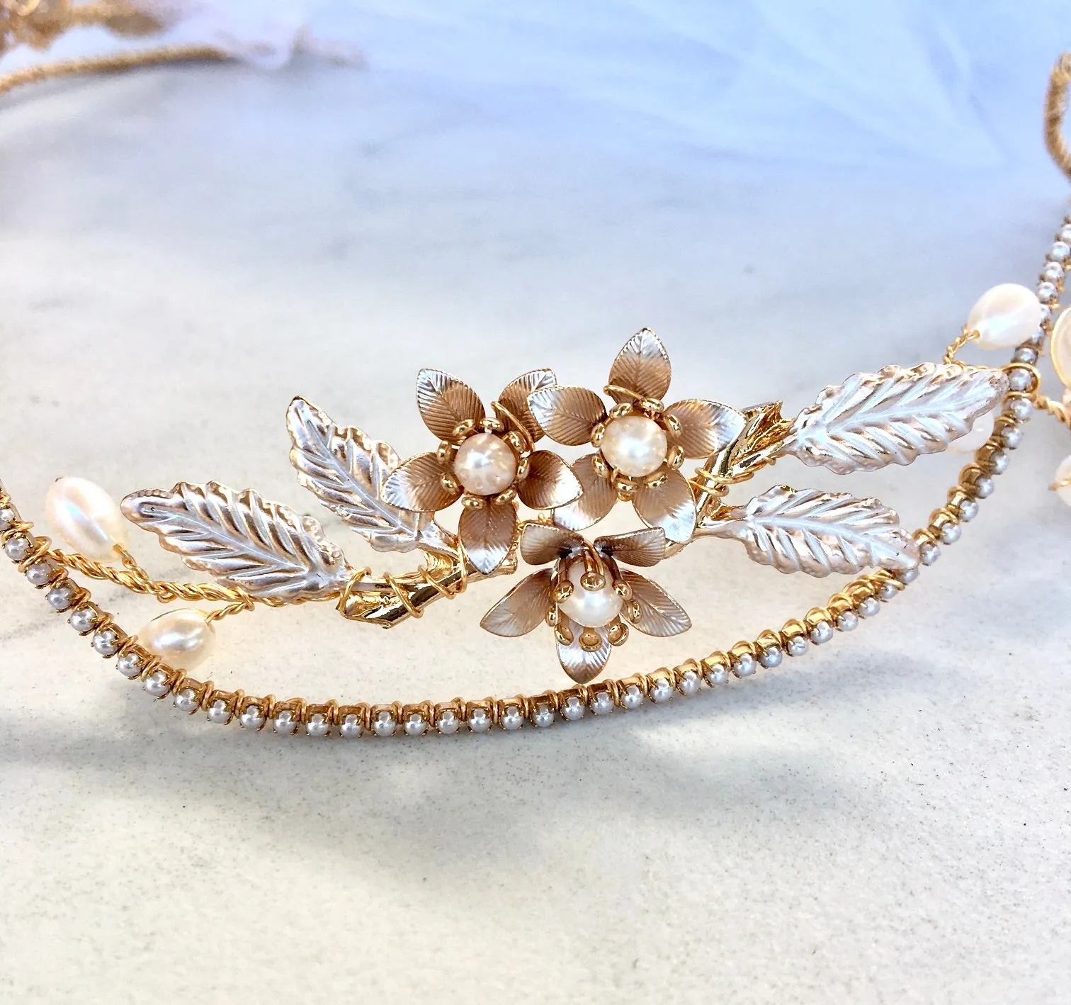 "Johanna" - Gold Pearl Bridal Headband
