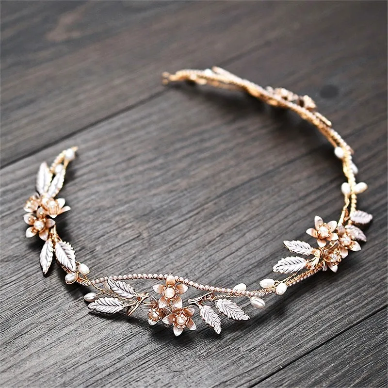 "Johanna" - Gold Pearl Bridal Headband