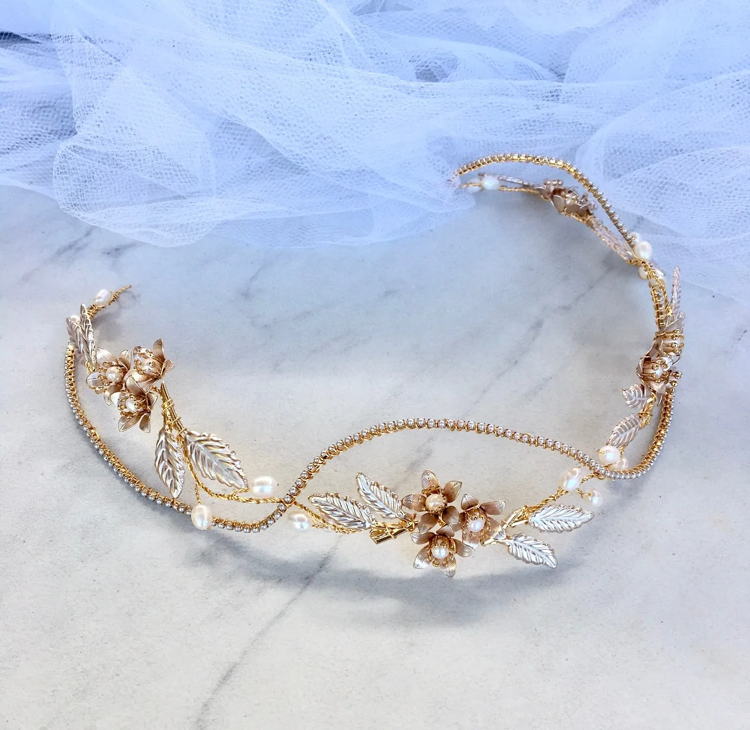 "Johanna" - Gold Pearl Bridal Headband