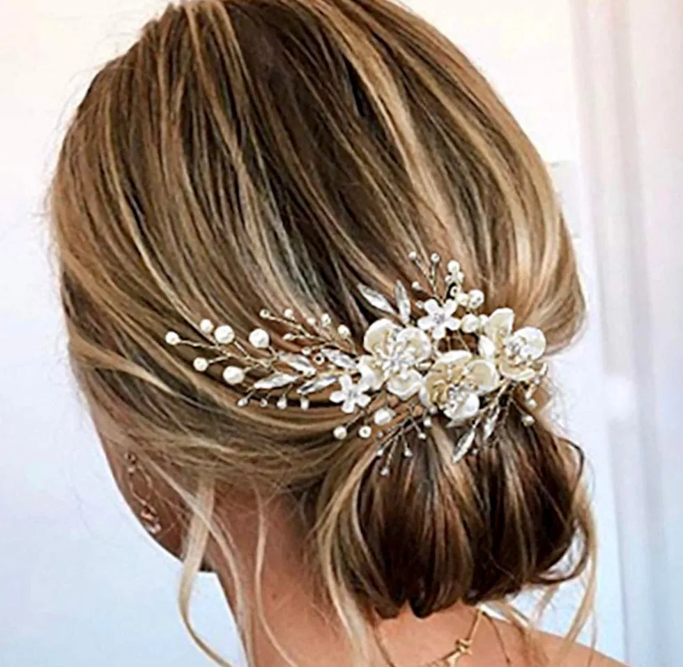 "Katia" - Gold Pearl and Crystal Bridal Hair Clip/Vine