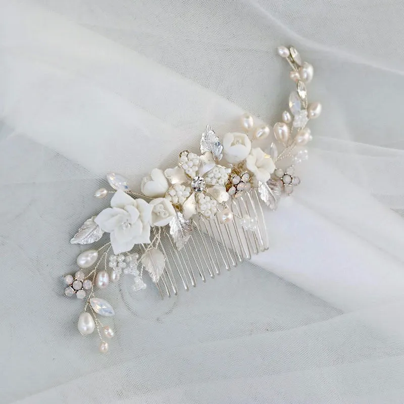 "Penelope" -  Pearl and Opal Bridal Hair Comb