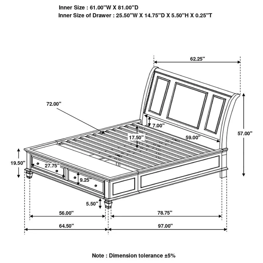 Sandy Beach Ivory Queen Storage Bed