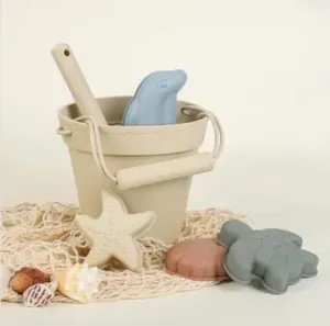 Silicone Beach Bucket Toy & Play Set, 6PC - Natural Sand