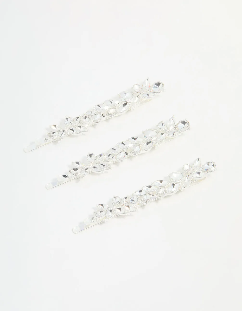 Silver Diamante Leafy Hair Slides 3-Pack