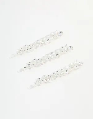 Silver Diamante Leafy Hair Slides 3-Pack