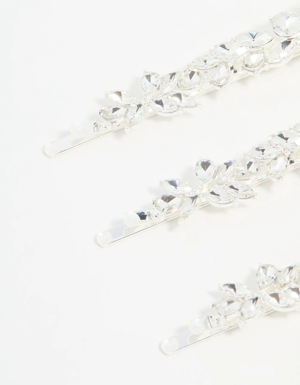 Silver Diamante Leafy Hair Slides 3-Pack