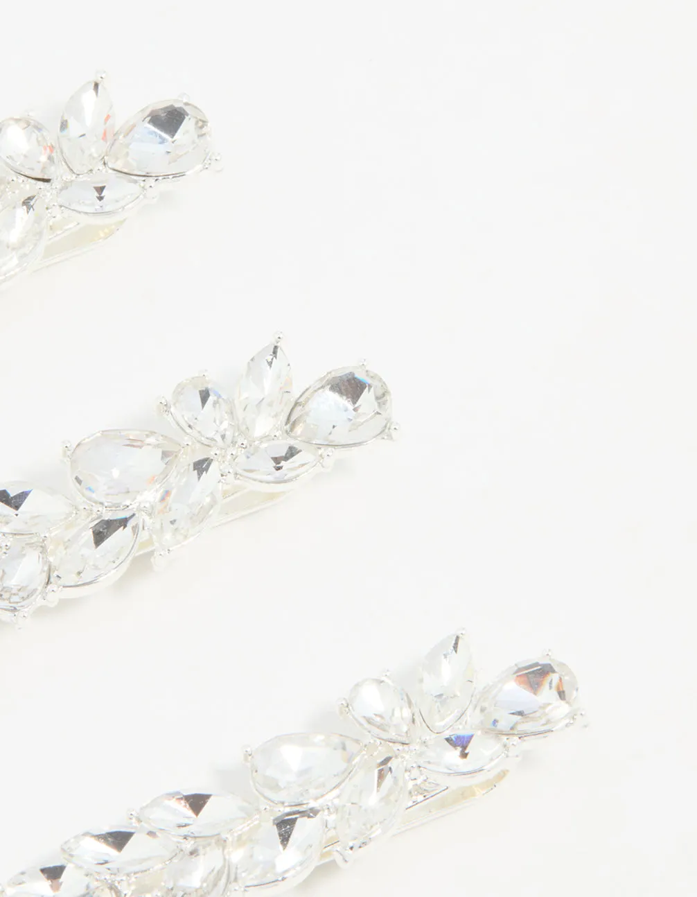 Silver Diamante Leafy Hair Slides 3-Pack