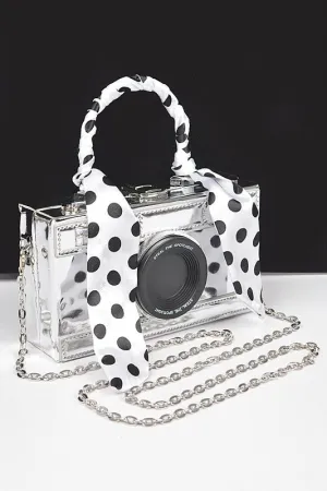 Silver Scarf Handle Camera Convertible Clutch