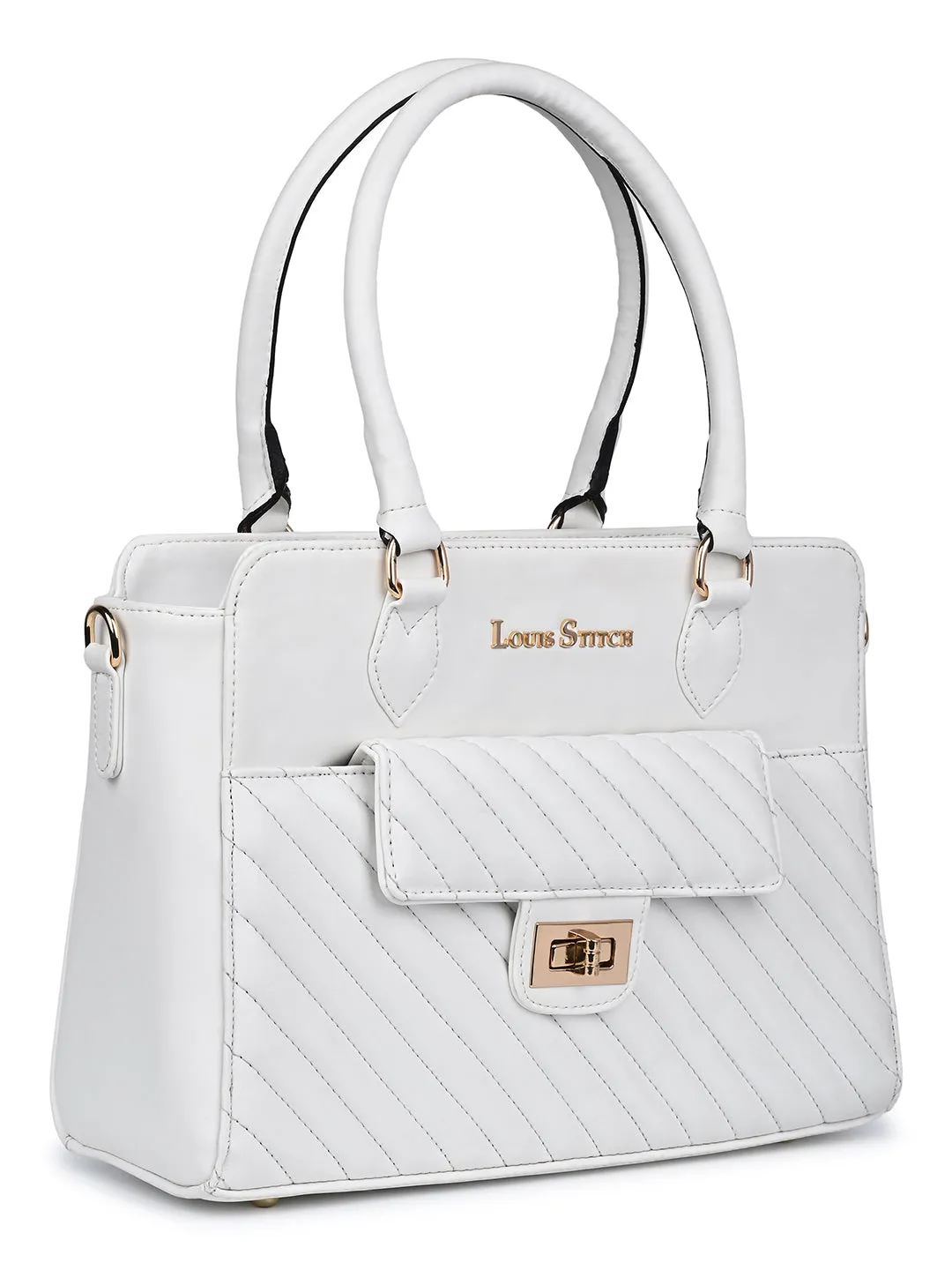 Stylish White Multi-Pocket Satchel Handbag for Women