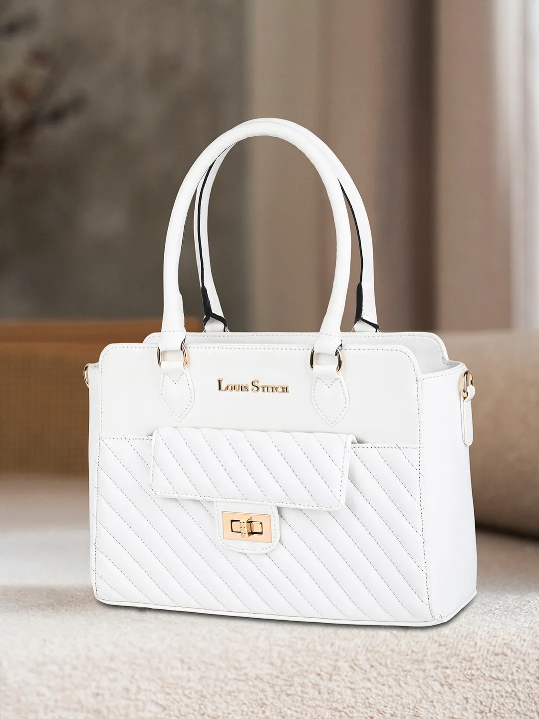 Stylish White Multi-Pocket Satchel Handbag for Women