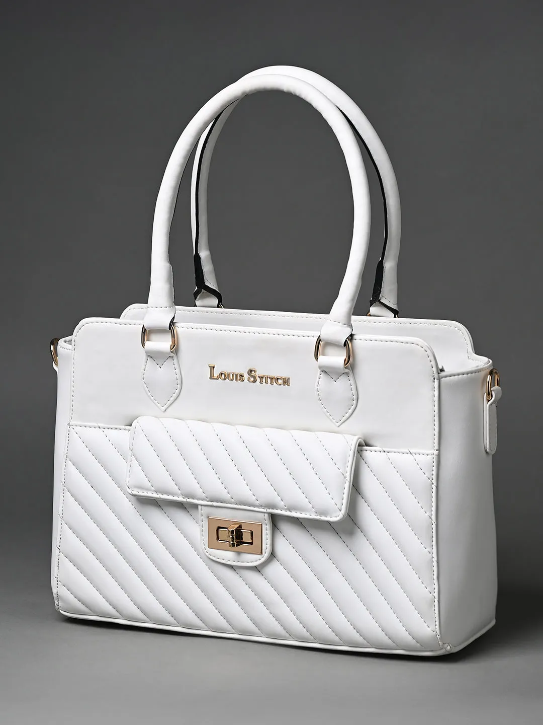 Stylish White Multi-Pocket Satchel Handbag for Women